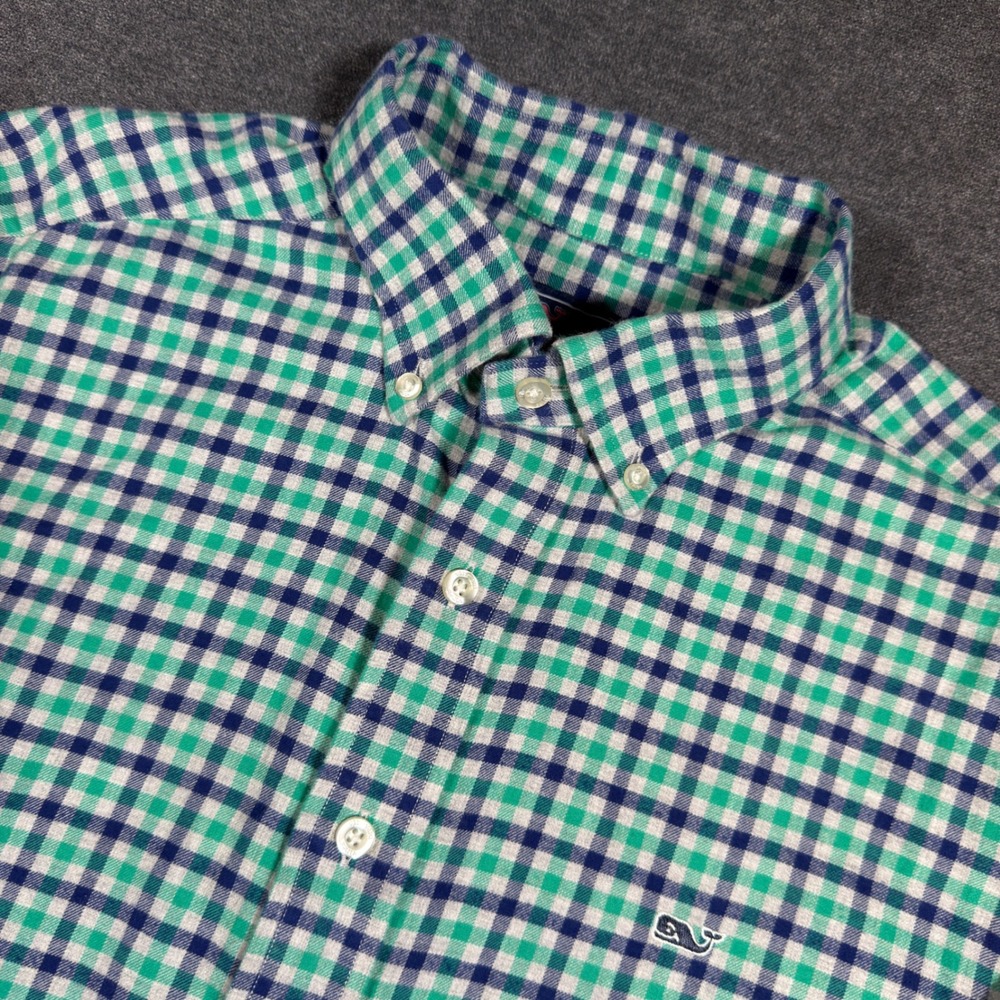 Vineyard Vines Button Down Shirt Mens Medium Green Blue‎ Gingham Whale Shirt